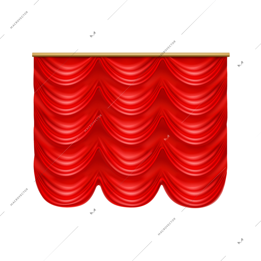 Luxury red curtains on golden rail realistic vector illustration