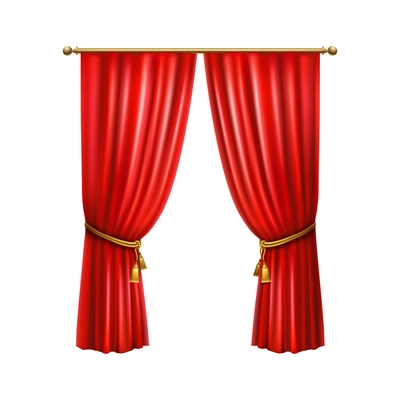 Realistic luxury red curtains with golden tassels for living room interior vector illustration