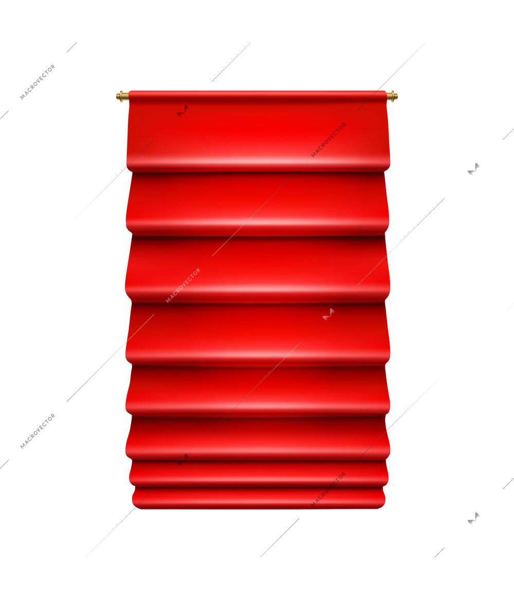 Realistic luxury red roller blind on golden holder vector illustration