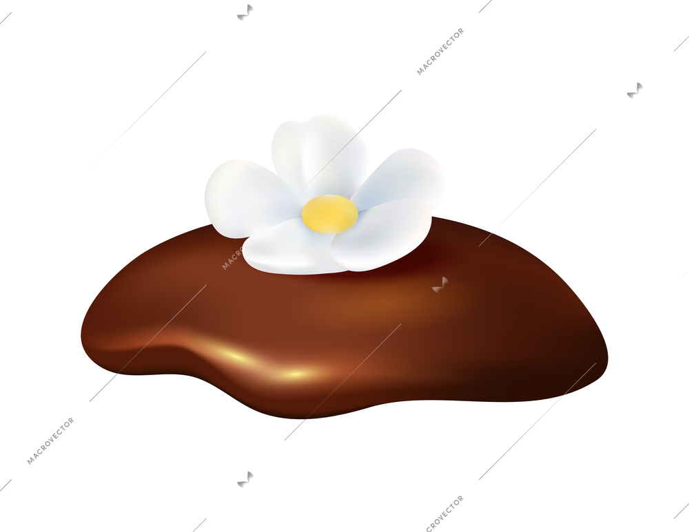 Realistic chocolate cupcake topping with flower vector illustration