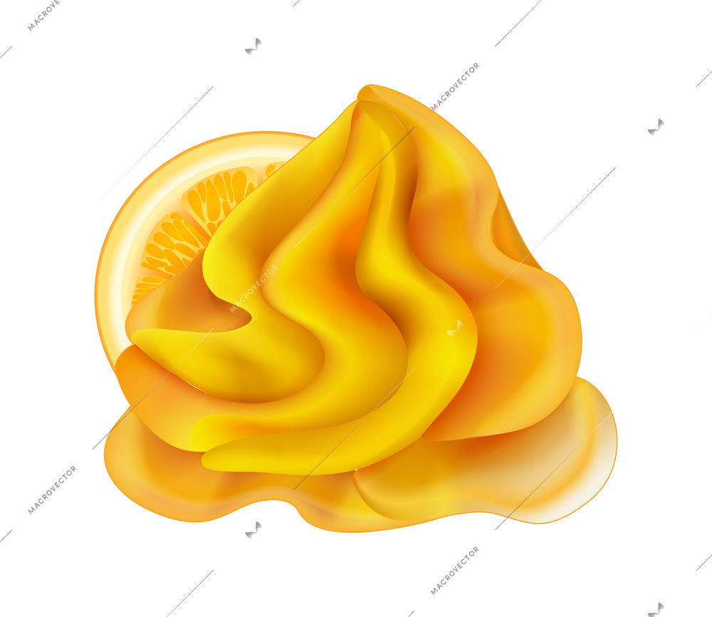 Cupcake topping with orange on white background realistic vector illustration