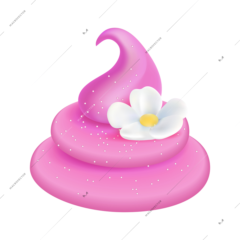 Realistic cupcake topping pink cream or frozen youghurt with flower vector illustration