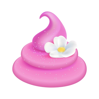 Realistic cupcake topping pink cream or frozen youghurt with flower vector illustration