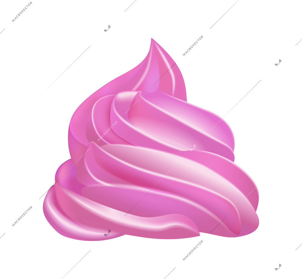 Realistic pink whipped cream swirl vector illustration