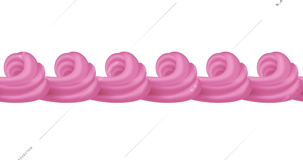 Pink whipped cream curl border realistic vector illustration