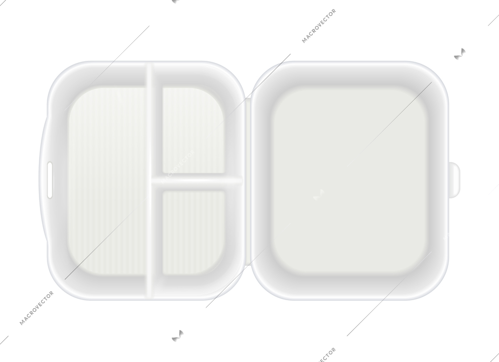 Empty disposable white plastic lunchbox top view realistic vector illustration