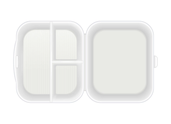 Empty disposable white plastic lunchbox top view realistic vector illustration