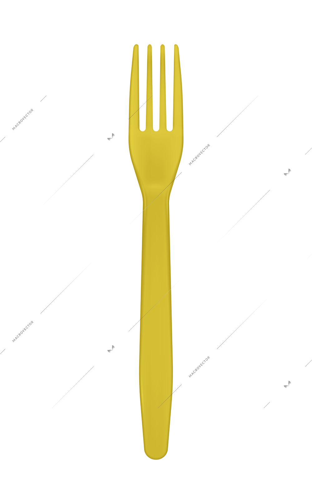 Disposable yellow plastic fork top view realistic vector illustration