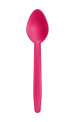 Disposable color plastic spoon top view realistic vector illustration