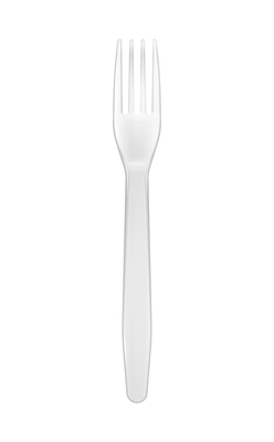 Disposable white plastic fork top view realistic vector illustration