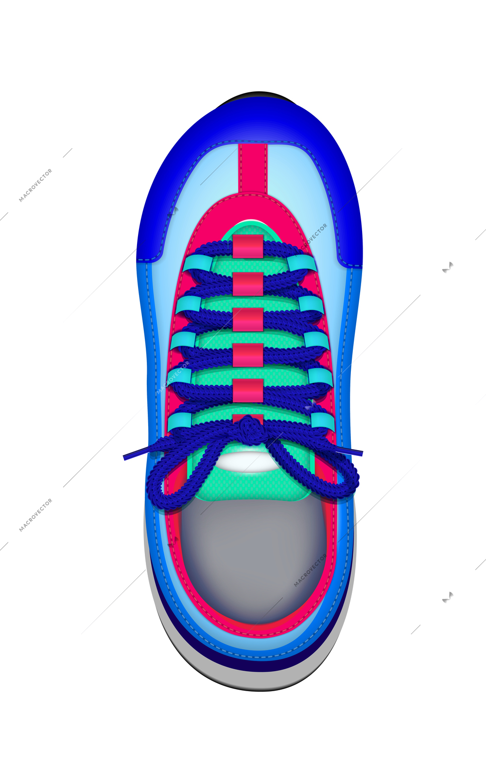 Realistic colorful kid sneaker top view vector illustration