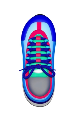 Realistic colorful kid sneaker top view vector illustration