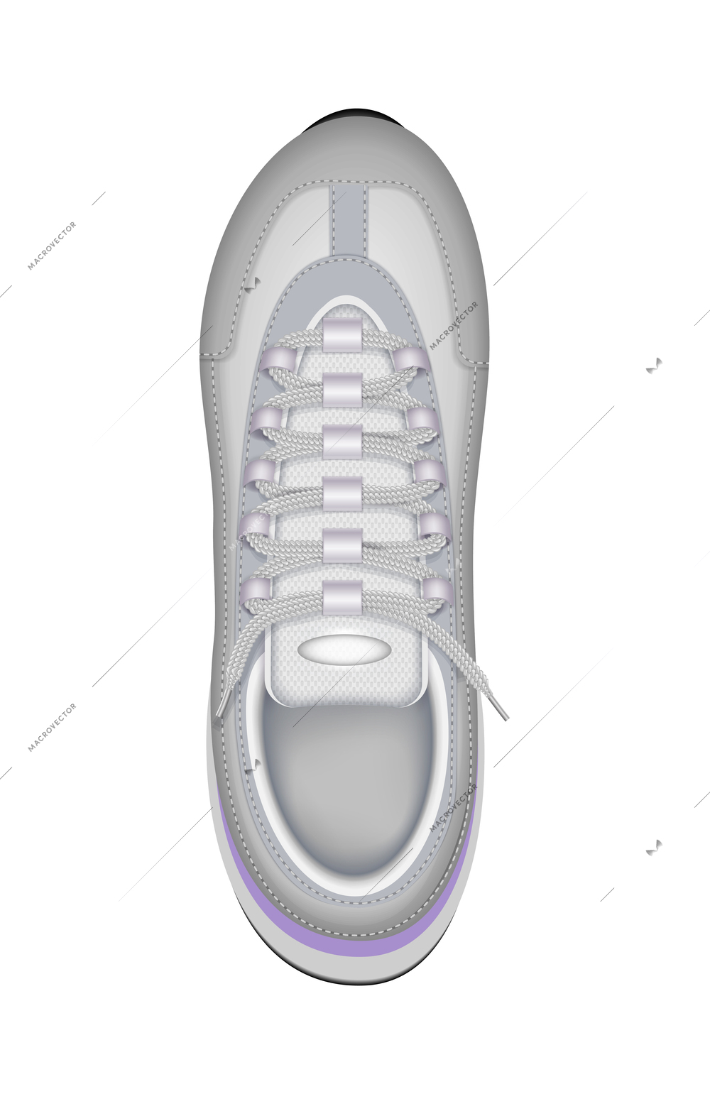 Realistic grey unisex sneaker top view vector illustration