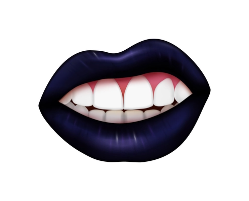 Woman mouth expression lip body language emotion with dark blue lipstick realistic vector illustration