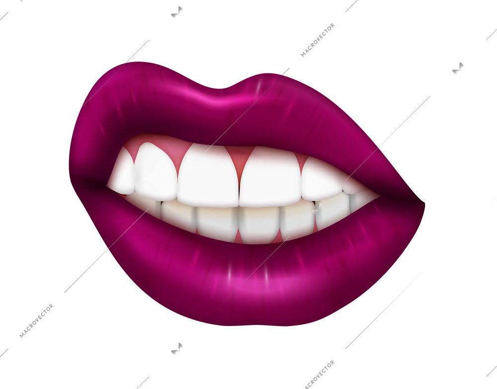 Woman mouth expression lip body language emotion with shiny pink lipstick realistic vector illustration