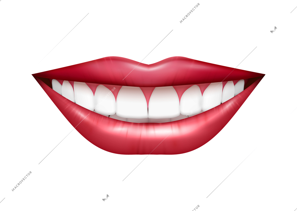 Realistic smiling female lips on white background vector illustration