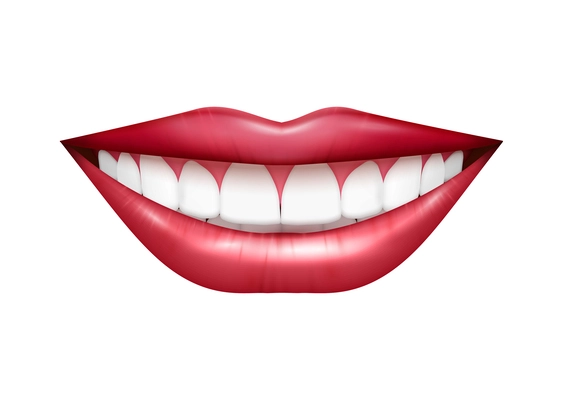 Realistic smiling female lips on white background vector illustration