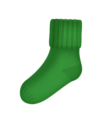 Realistic winter knitted green sock vector illustration