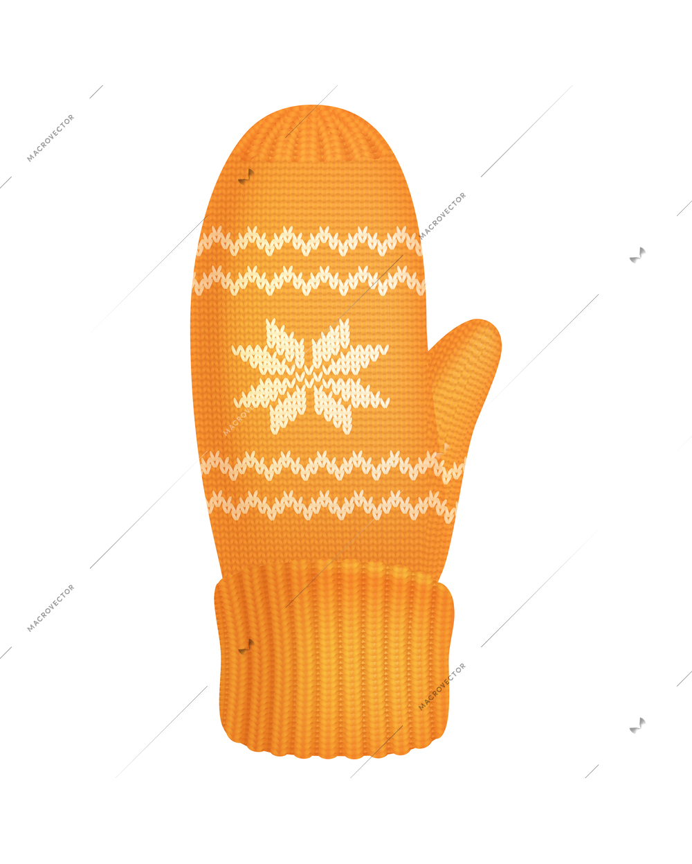Realistic winter knitted orange mitten vector illustration