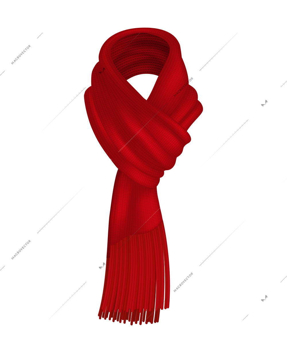 Realistic tied winter knitted red scarf vector illustration