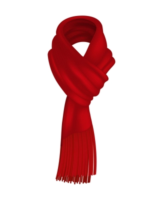 Realistic tied winter knitted red scarf vector illustration