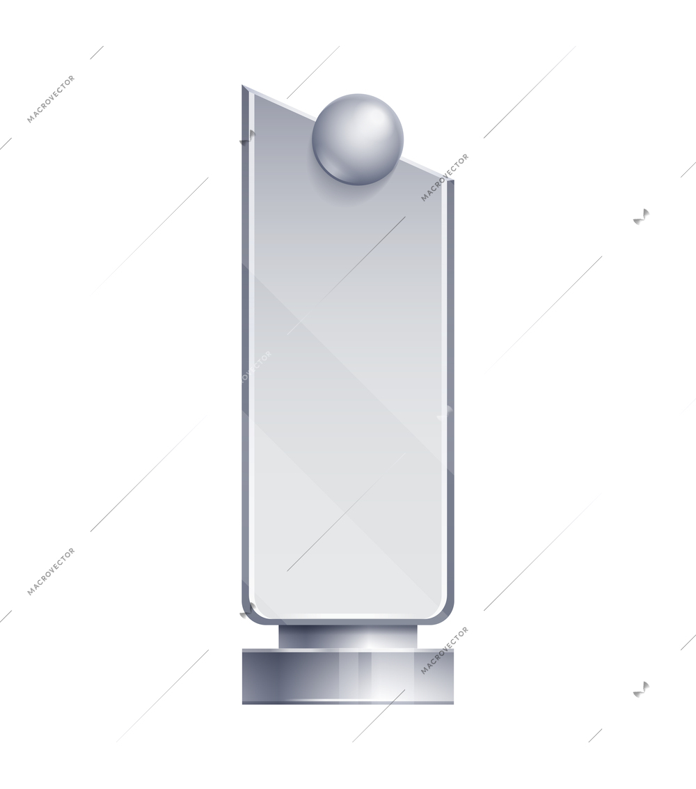 Transparent trophy with ball against white background realistic vector illustration