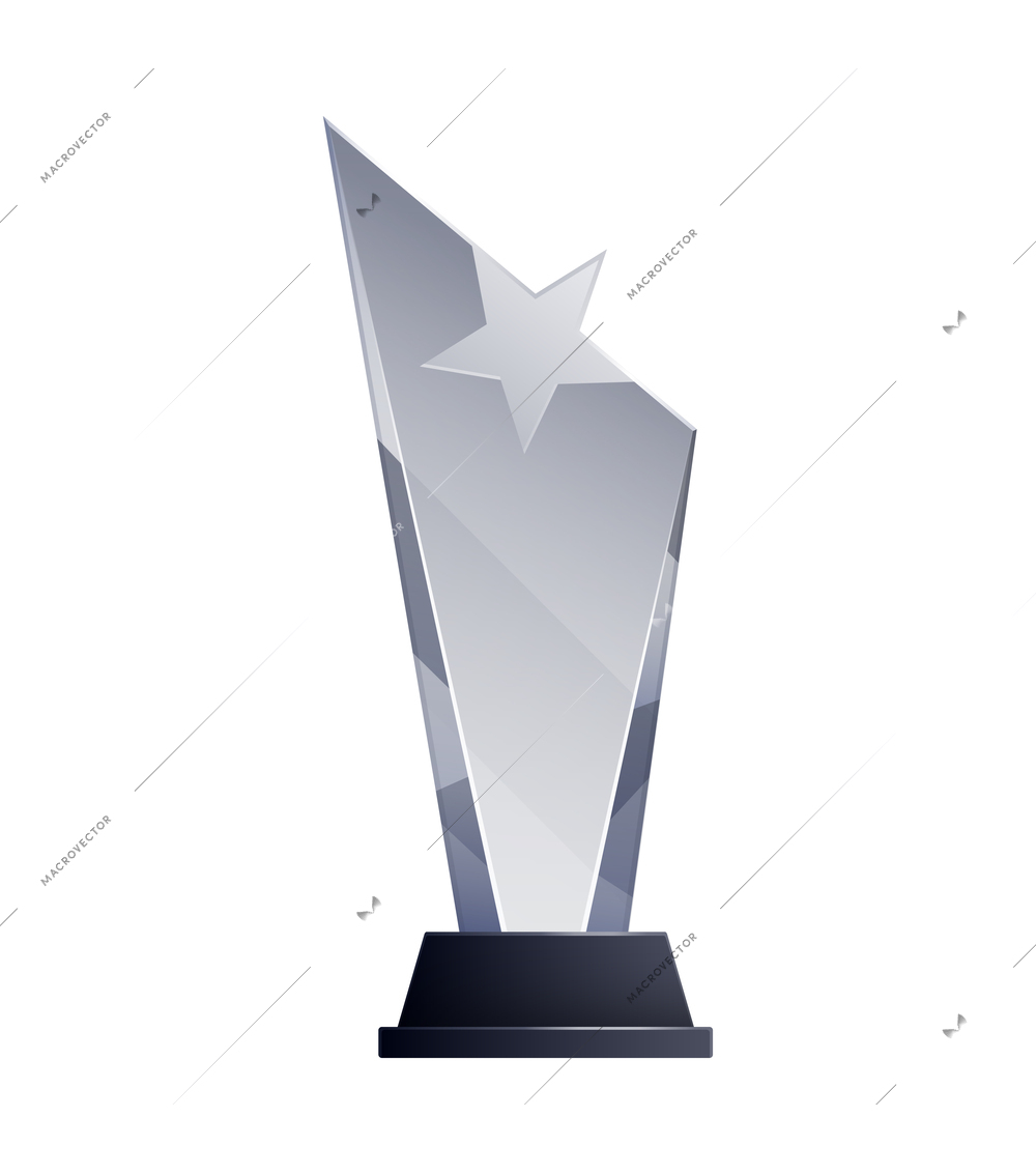 Transparent trophy with star on white background realistic vector illustration