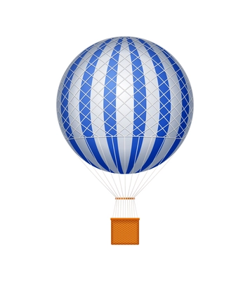 Realistic striped blue and white hot air balloon vector illustration