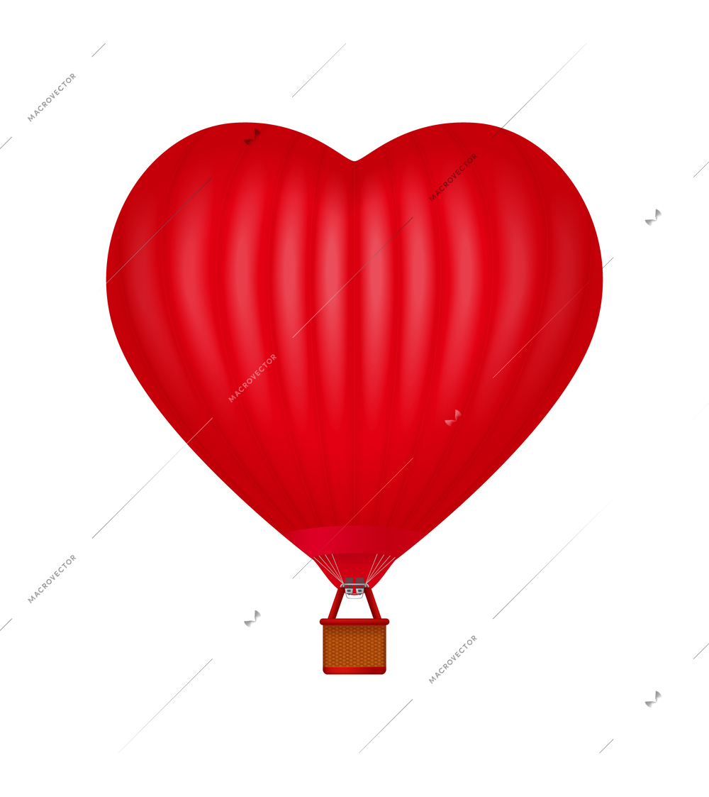 Red heart shaped hot air balloon realistic vector illustration