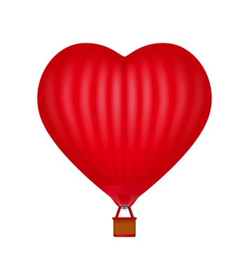 Red heart shaped hot air balloon realistic vector illustration