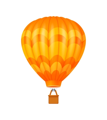 Flying orange and yellow hot air balloon realistic vector illustration