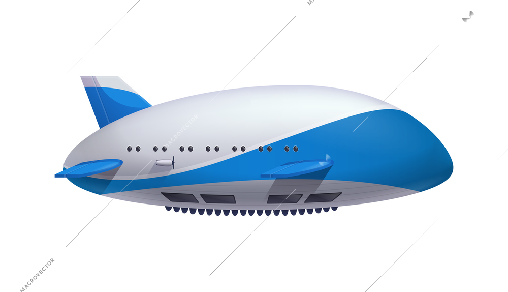 Blue and white dirigible realistic vector illustration