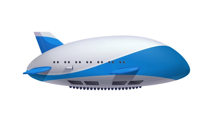 Blue and white dirigible realistic vector illustration