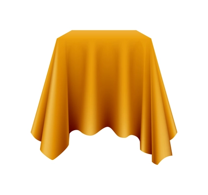 Golden silk cloth covered object for display exhibition show realistic vector illustration