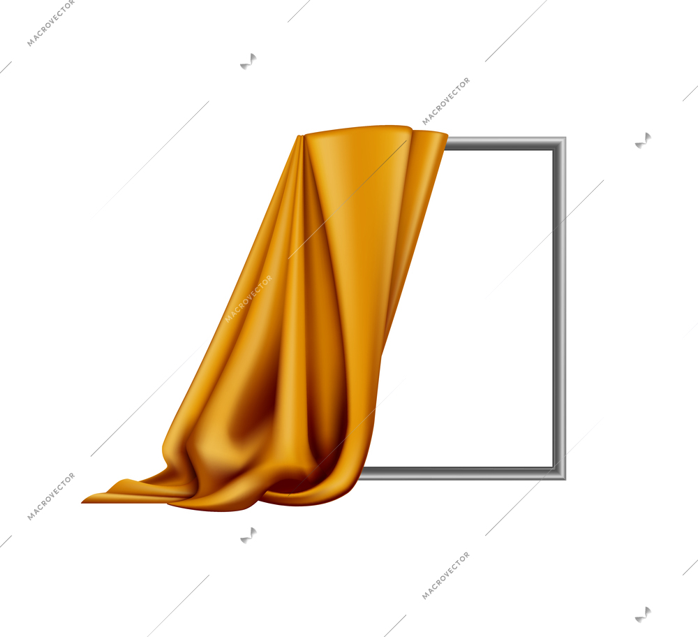 Golden silk cloth half covered mirror realistic vector illustration