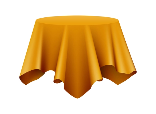 Round table covered with golden silk tablecloth realistic vector illustration