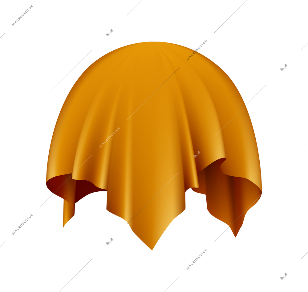Golden silk cloth covered round object on white background realistic vector illustration