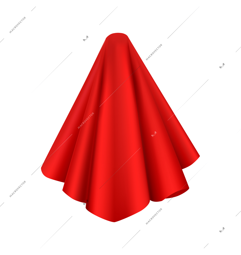 Realistic hidden object covered with red silk cloth vector illustration