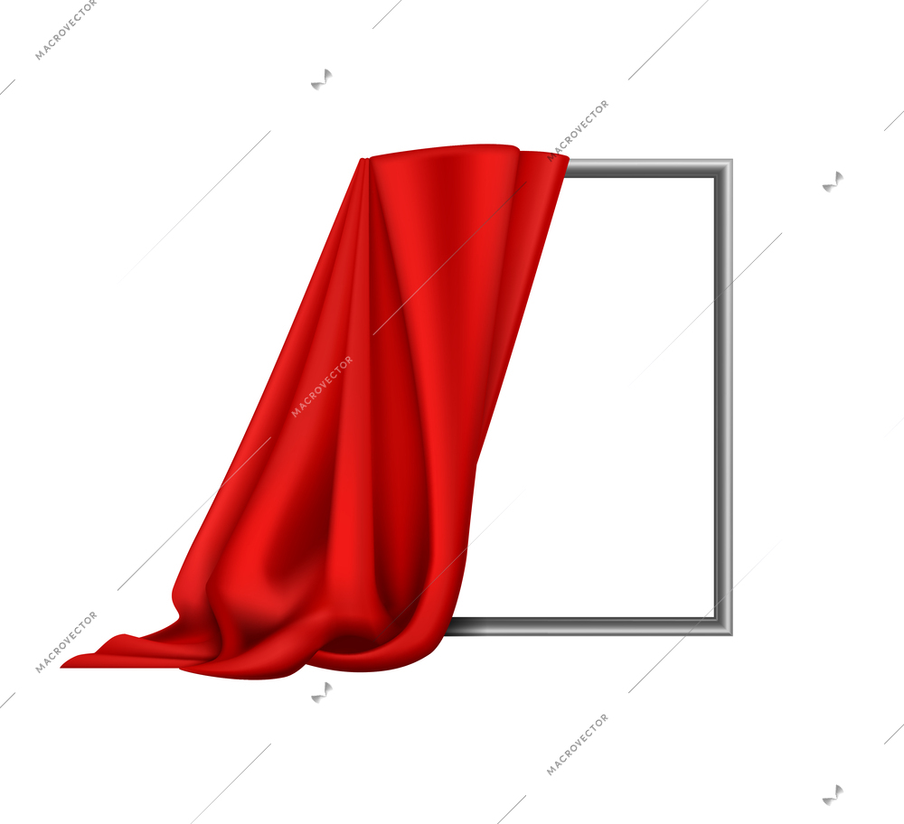 Realistic mirror half covered with red silk cloth vector illustration