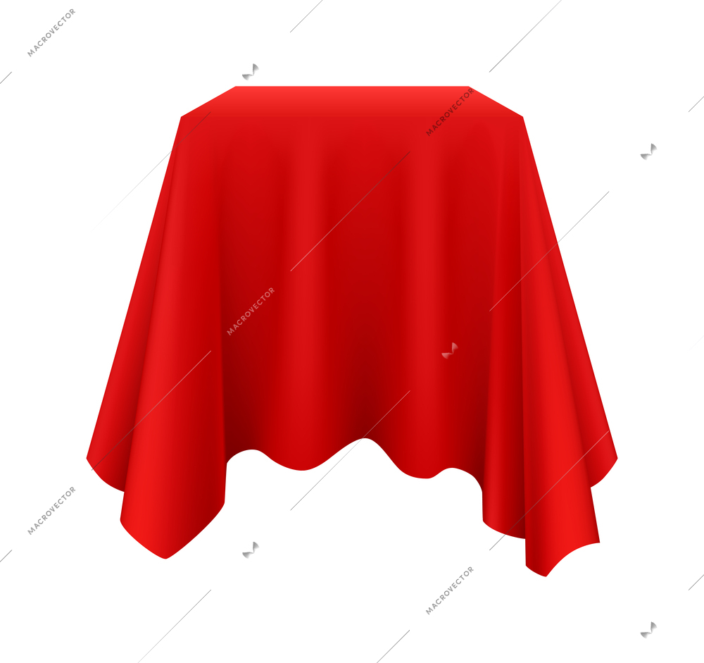 Red silk cloth covered object realistic vector illustration