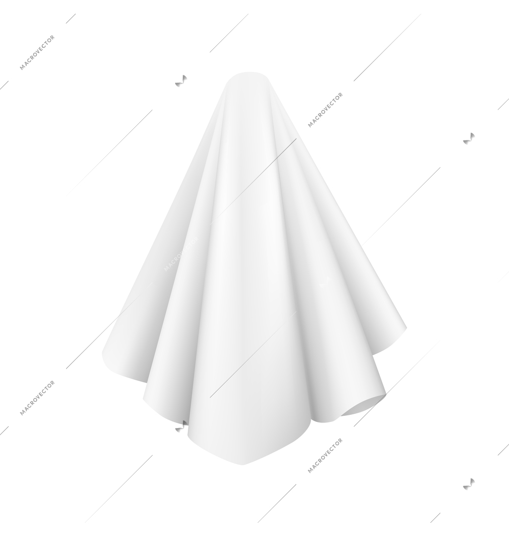 Hidden object covered with white silk cloth realistic vector illustration