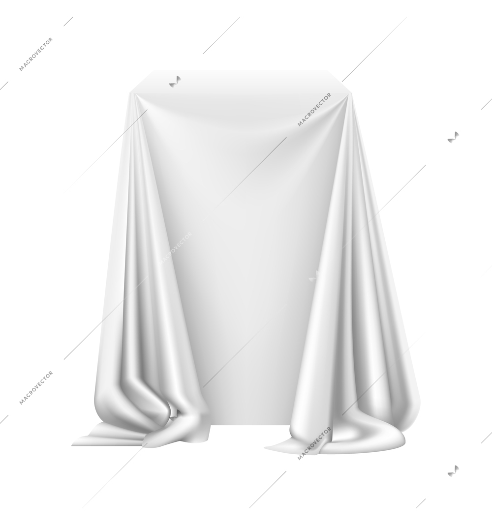 Object covered with white silk cloth for exhibition realistic vector illustration