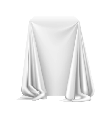 Object covered with white silk cloth for exhibition realistic vector illustration