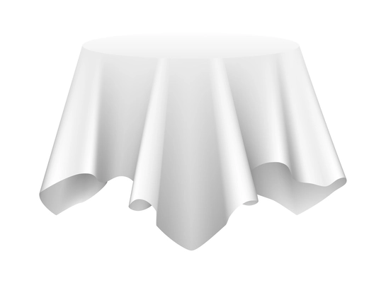 White silk tablecloth covering round table realistic vector illustration