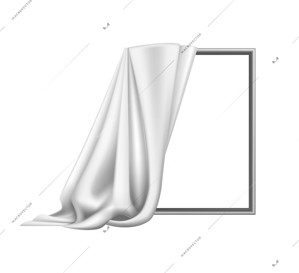 Realistic mirror covered with white silk cloth vector illustration