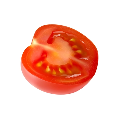 Realistic fresh tomato half on white background vector illustration