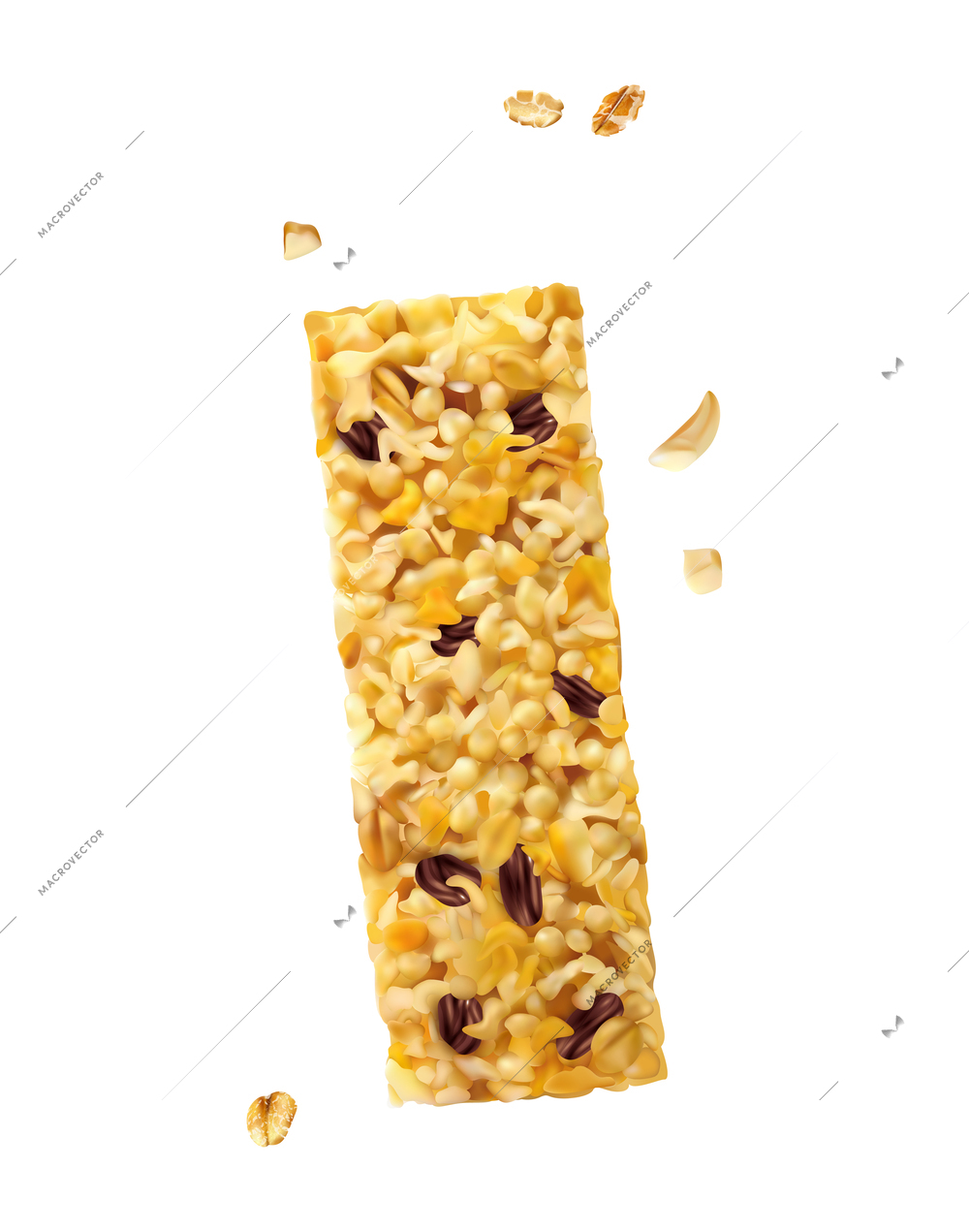 Realistic unwrapped rectangular superfood muesli bar on white background vector illustration