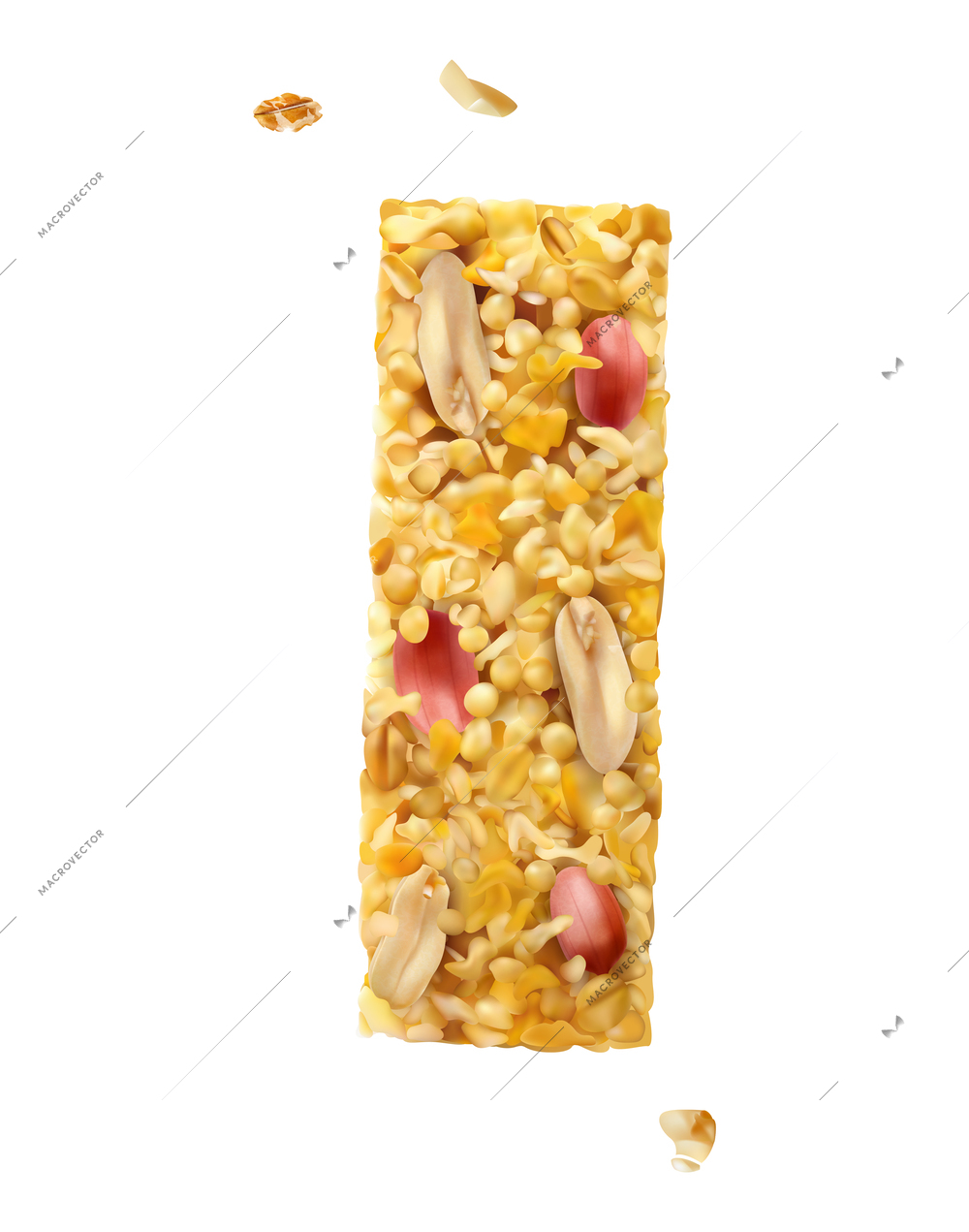 Realistic unwrapped healthy muesli bar with peanut vector illustration