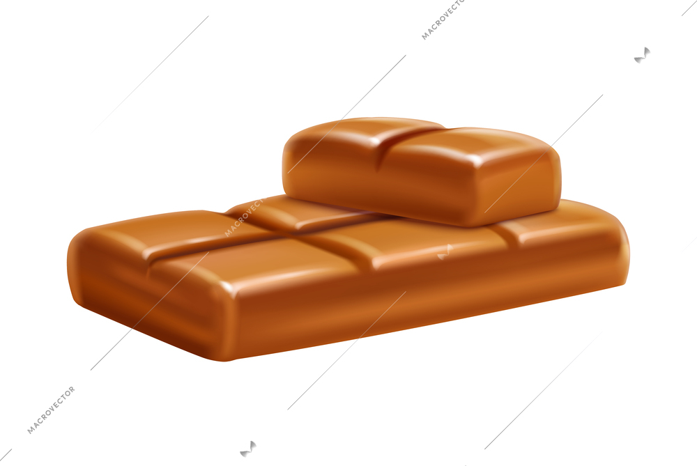Delicious caramel toffee bar on white background realistic vector illustration