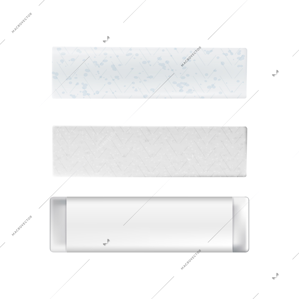 Realistic wrapped and unwrapped white chewing gum sticks isolated vector illustration